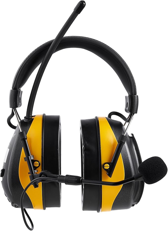 Bluetooth Radio Headphone with Gel Ear Pads,Ear Hearing Protection Earmuffs with Boom Microphones,Power by Rechargeable Battery,Digital AM/FM Radio Headphones for Mowing Lawn Work Outdoor (Yellow)
