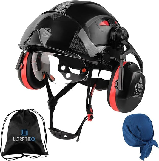 Safety Helmet with Built-in Visor Ear Muffs Kits, Hard Hat with Vented Design, ANSI Z89.1 Certified, Ideal for Industrial and Construction