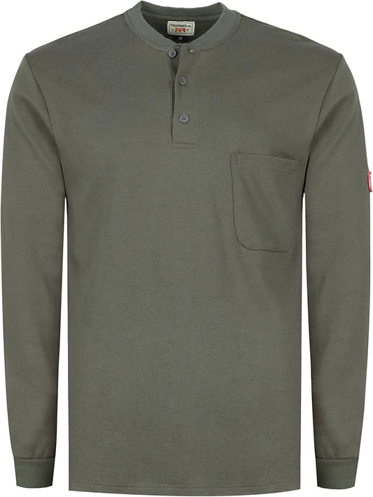 TICOMELA FR T Shirt Flame Resistant Shirt 5.5oz 100% Cotton Light Weight Workwear Men's Long Sleeve Henley Shirts