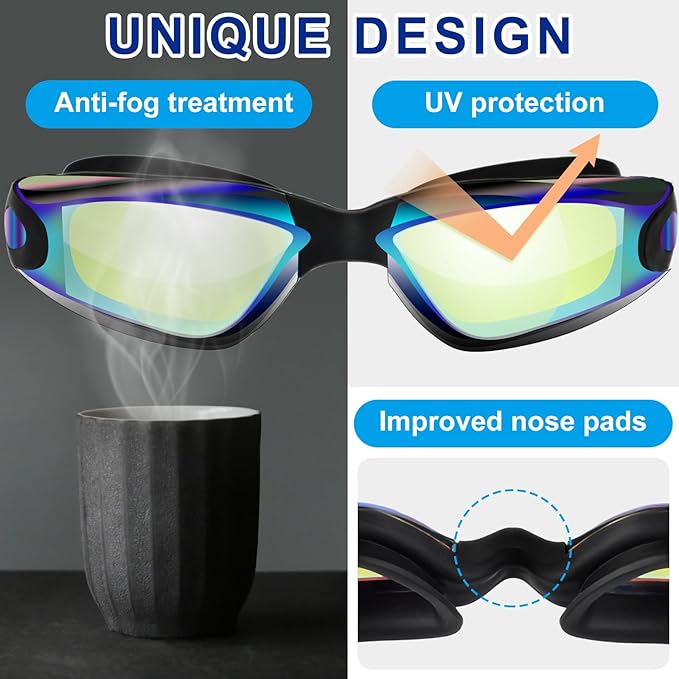Flutesan 12 Pack Swim Goggles for Adult Kids Anti Fog Swimming Glasses with 12 Ear Plugs Nose Clip No Leaking Full Protection