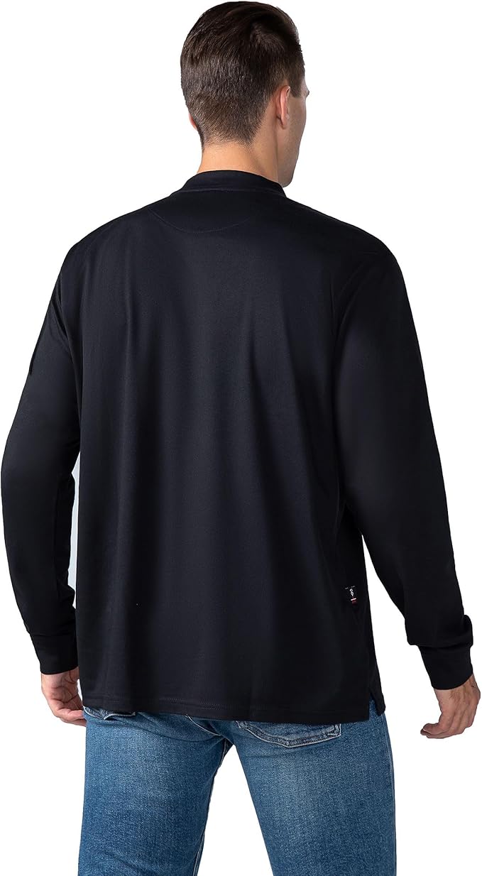 FR Henley Shirts for Men Flame Resistant Lightweight Welding 6.5oz 100% Cotton CAT2 Long Sleeve Fire Retardant FRC Clothing
