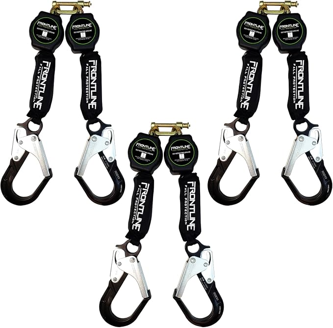 Frontline RPA062RA 6' Aramid Web Twin Leg SRL with Aluminum Rebar Hook Ends | 310 lbs Capacity | Lightweight & Durable | Aramid Fiber Webbing | ANSI & OSHA Compliant | ISO Lab Tested (3 Pack)