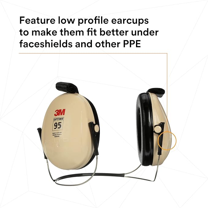 3M PELTOR Hearing Protection Optime 95 Earmuffs, Adjustable Earcups, E-A-Rfit Compatible, Stainless Steel
