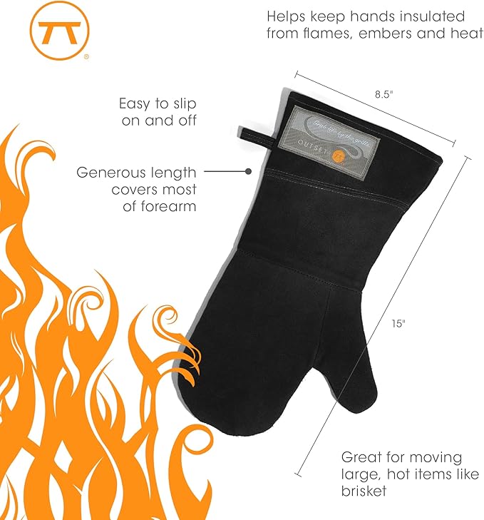 Outset Black Leather Grill Mitt 8.5” x 17”