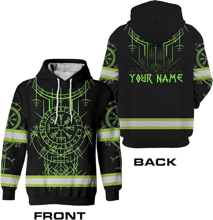 Matedecor Skull High Visibility Shirt Men Reflective Safety Shirts US Flag Custom Name Workwear, Runners, Walkers, Patriotic
