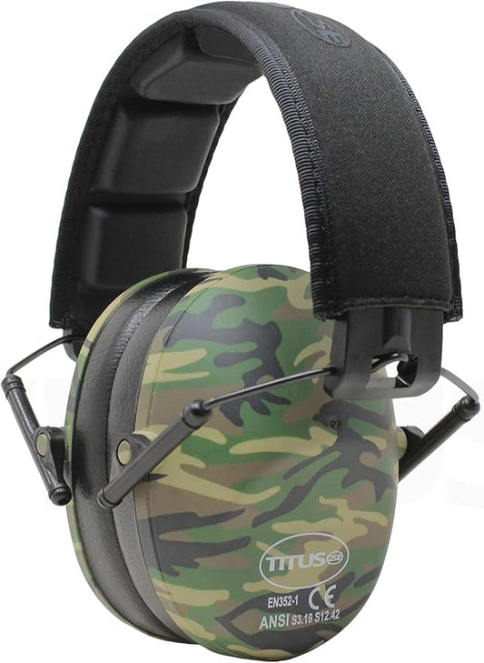 TITUS 2-Series Premium Low Profile Earmuffs, ANSI Rated, High NRR Noise Reduction, Durable Sport Band, Hearing Protection PPE