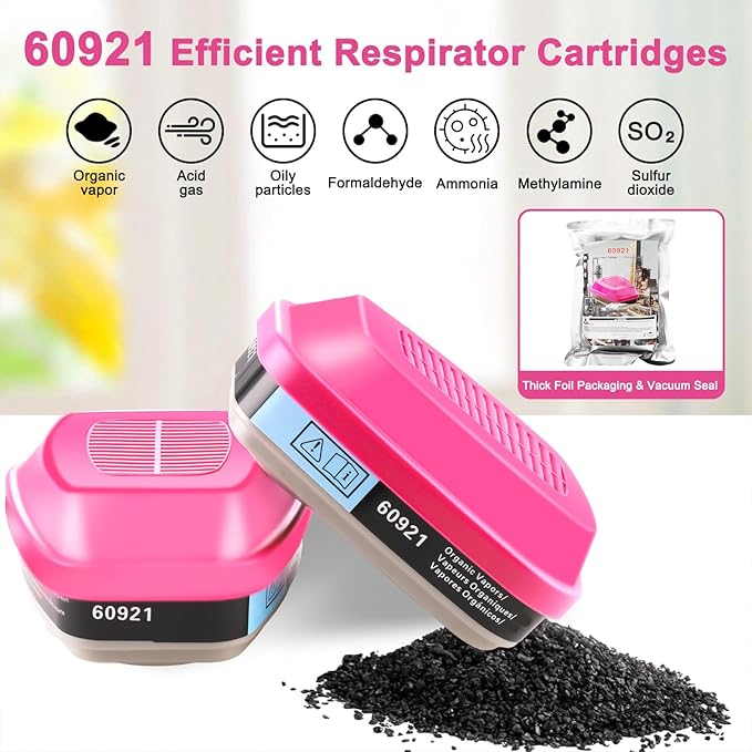5 Pairs Respirator Cartridges 60921, Respirator Filters, Gas Mask Filter Helps Protect Against Organic Vapors, Acid Gases, Particulates, Dust