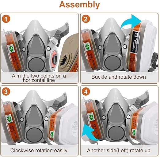 Reusable Face Cover Set with Glasses for Gas, Painting, Dust, Machine Polishing, Organic Vapors with Filter Cotton, Staining,Car Spraying,Sanding &Cutting, DIY and Other Work Protection