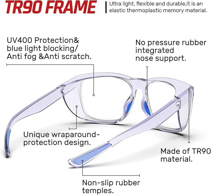 Safety Glasses Anti-Fog Goggles Protective Eyewear Anti Blue Light Protection Glasses For Women And Men