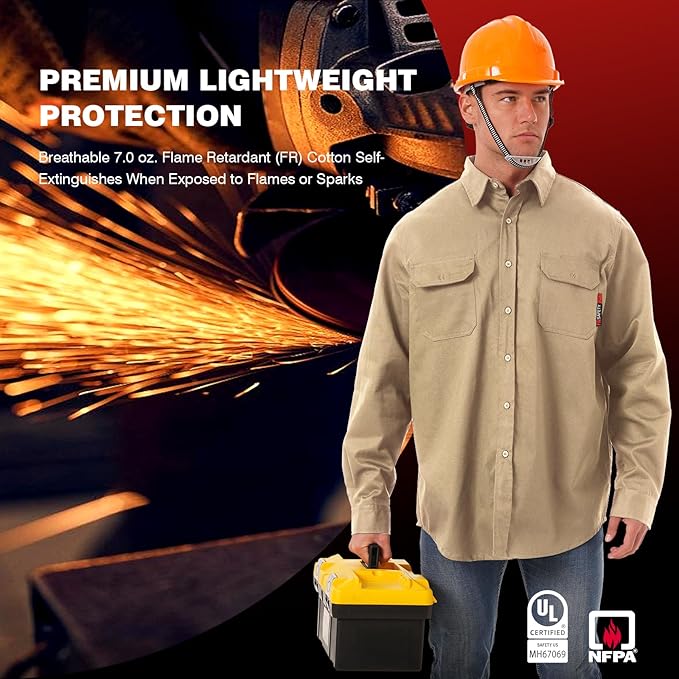 SKSAFETY 7oz FR Shirts for Men, Welding Shirt Hi Vis Flame Resistant 100% Cotton Fire Retardant Longsleeve Shirt CAT2/NFPA