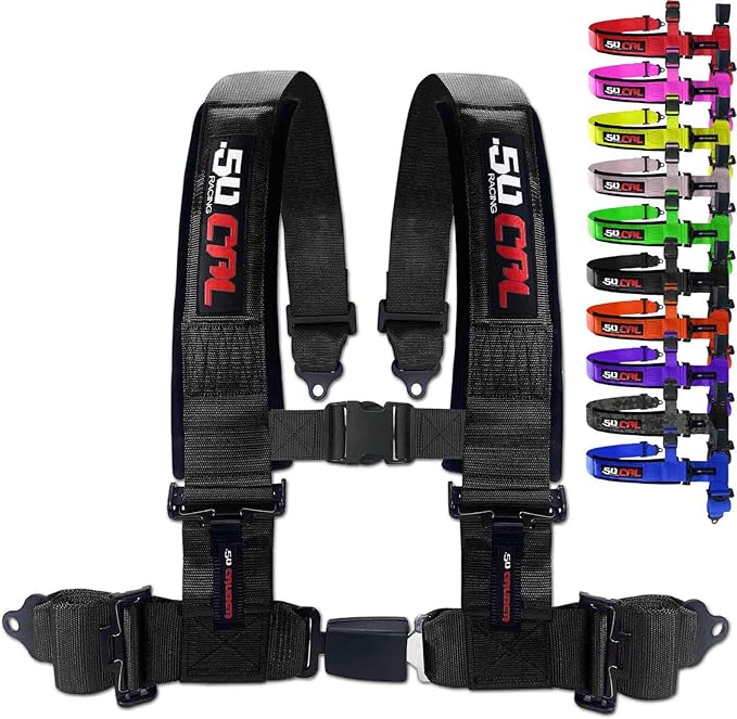 Black 4 Point Harness for Bucket Seat, Push Button Release, 10 Color Options, Racing Harness, Race Car, Off Road Vehicle, UTV, RZR (1 Unit) [6030]