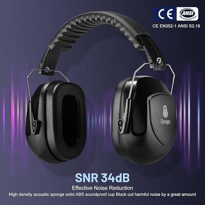3 Pack Ear Protection For Shooting, SNR 34dB Hearing Protection Noise Cancelling Earmuffs, Shooting Ear Protection Ear Muffs for Noise Reduction, Hearing Protection Ear Muffs for Gun Range/Shooters