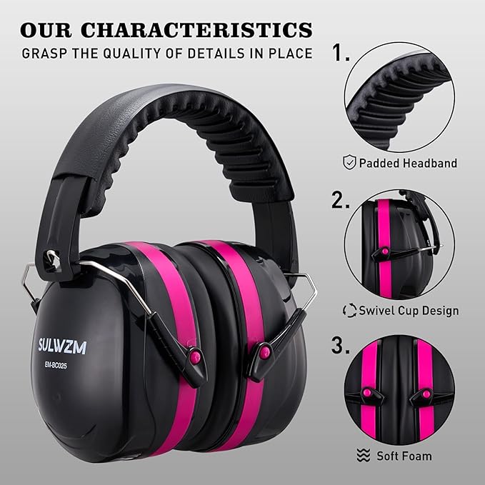 Hearing Protection Ear Muffs,NRR 28db Noise Cancelling for Shooting, Mowing, Construction,Rose