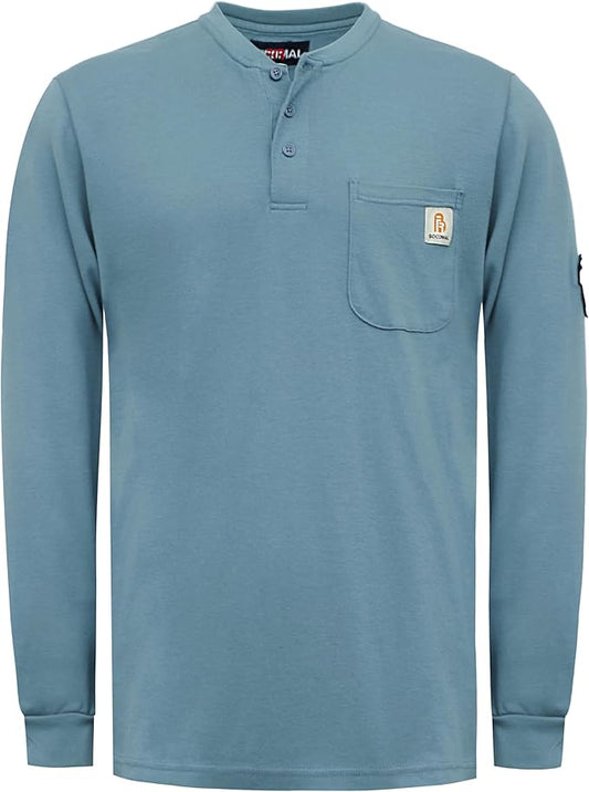 BOCOMAL FR Shirts Henley 7oz Midweight Fire Resistant Clothing NFPA2112 CAT2 Men's Flame Retardant Work Shirt
