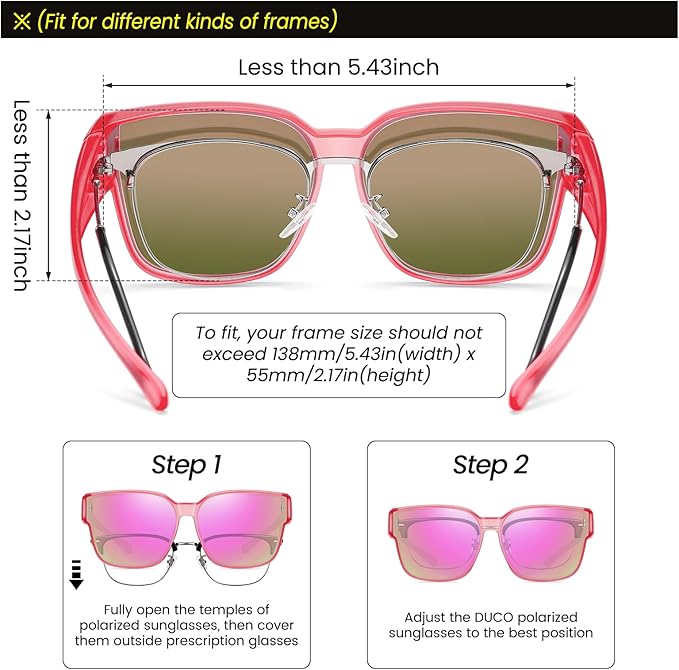 DUCO Fit Over Sunglasses for Men Women Wear Over Glasses Retro Wrap Around Polarized Sun Glasses UV400 Protection DC8981