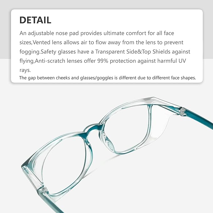 Safety Glasses Anti-Fog Goggles Z87.1 Blue Light Blocking Anti-Dust UV Protection Glasses For Men Women (Blue001)