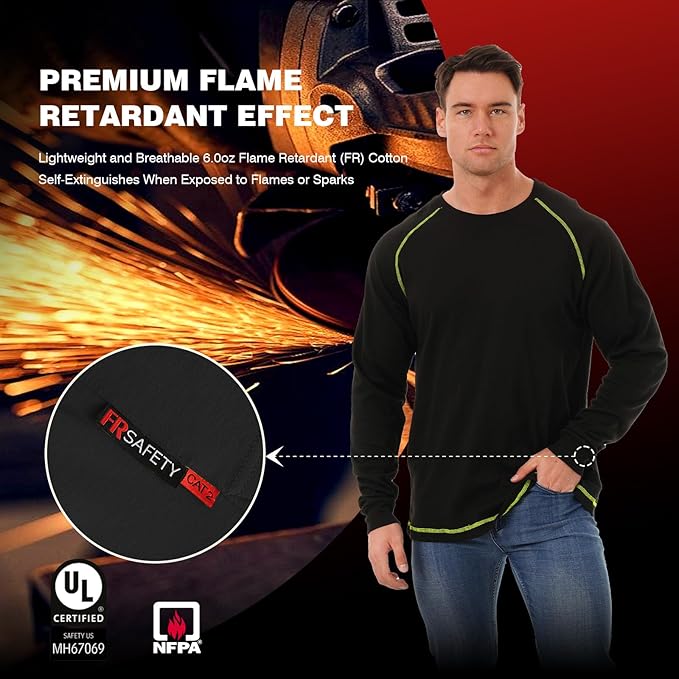 SKSAFETY FR Shirts for Men Long Sleeve, Welding Shirt 6oz Lightweight High Vis Fire Resistant Flame Retardant Shirt CAT2