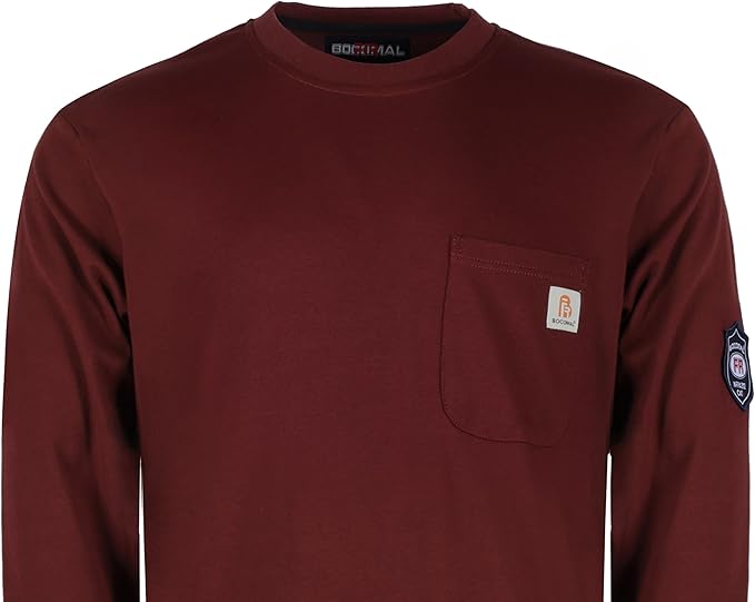 BOCOMAL FR Shirts Crewneck 7oz Midweight Flame Resistant Clothing NFPA2112 CAT2 Men's Fire Retardant Work Shirt