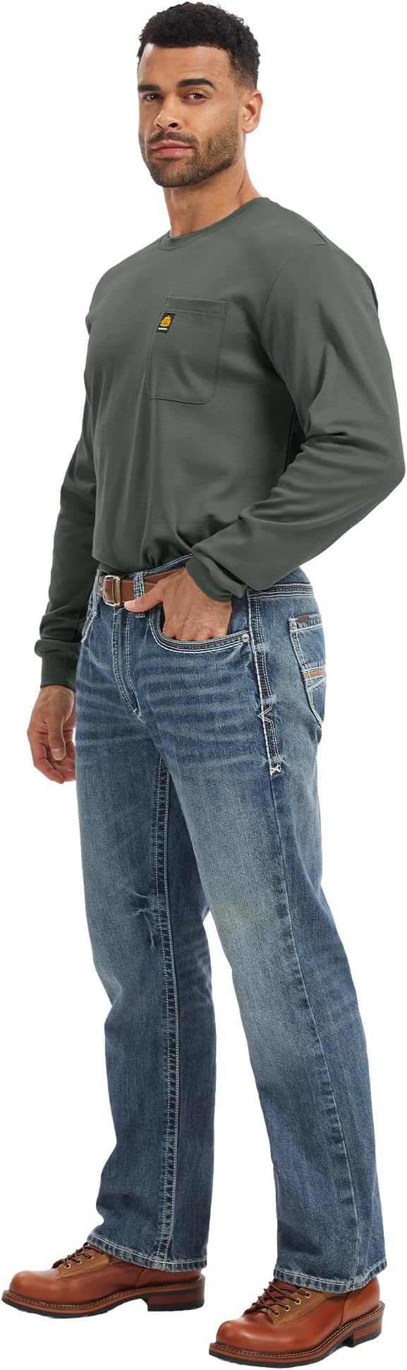 WORKWEYA Men's FR Shirts 6.5oz Lightweight Long Sleeve Flame Resistant T-Shirt NFPA 2112/CAT2