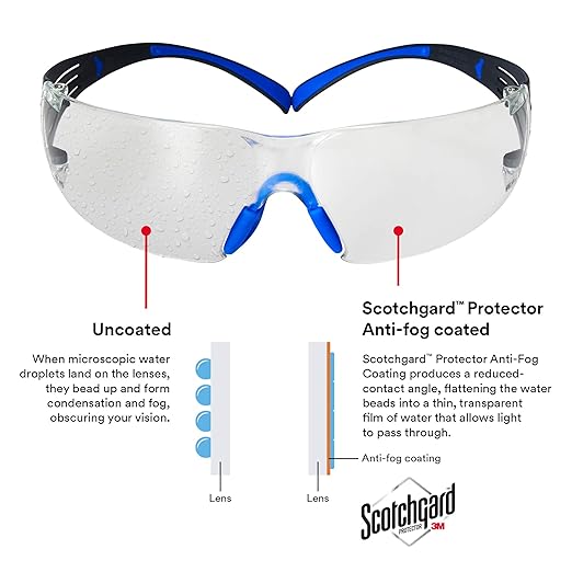 3M Safety Glasses for Men and Women, SecureFit 400, 20 Pack, ANSI Z87, Scotchgard Anti-Fog Anti-Scratch, Clear Lens, Blue/Gray Frame, Flexible Temples, UV Protection, Polycarbonate Lens