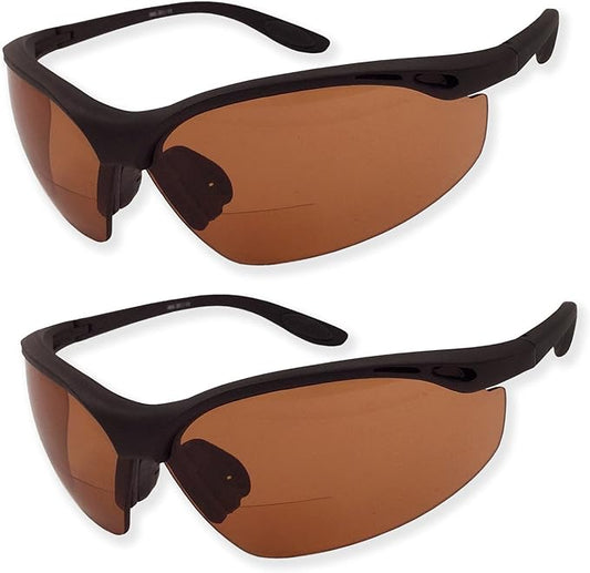 2 Pairs Bifocal Safety Driving Sunglasses with Reading Corner - Rubber Grip Arms (Diopter +1.00)