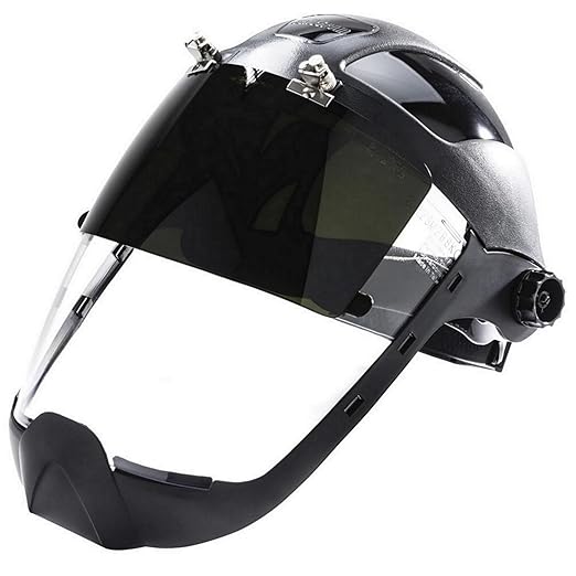 Sellstrom DP4 Face Shield - Lightweight Mask with High Impact Crown & Ratchet Headgear for Work, Grinding, Plasma/Flame Cutting - ANSI Z87.1 - Clear Anti Fog Polycarbonate Window - UV/IR Flip Up Visor
