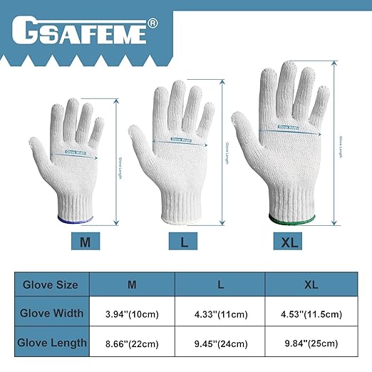 GSAFEME 12 Pairs Cotton Glove Liners for BBQ, Cooking, Grilling, Food Handling - Safety Work Gloves Hand Saver, Large