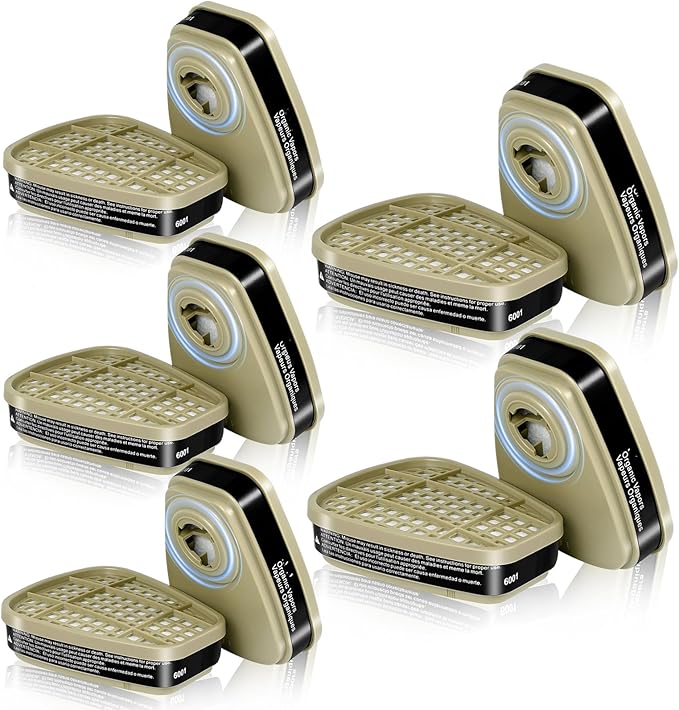 5 Pairs 6001 Respirator Filter Cartridges - 6001 Filters for Half/Full Cover Against Gas/Organic Vapor/Chemical, Replaceable Filters Compatible with 6000, 7000Series Respirator(Black)