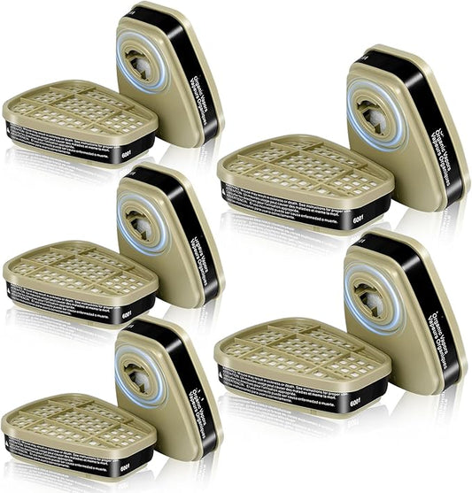 5 Pairs 6001 Respirator Filter Cartridges - 6001 Filters for Half/Full Cover Against Gas/Organic Vapor/Chemical, Replaceable Filters Compatible with 6000, 7000Series Respirator(Black)