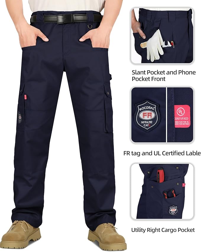 BOCOMAL FR Pants for Men Cargo Flame Resistant Pants(2112&CAT2) 100% C 7.5oz Utility Fire Resistant Pants