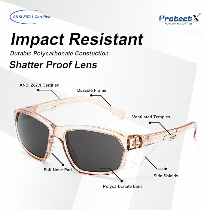 ProtectX Stylish Anti-Fog & Scratch-Resistant Safety Glasses With Readers, UV Protection Goggles, Anti-Impact Lightweight Glasses for Men＆Women Cold Brew Tinted Smoke - 2 Pack