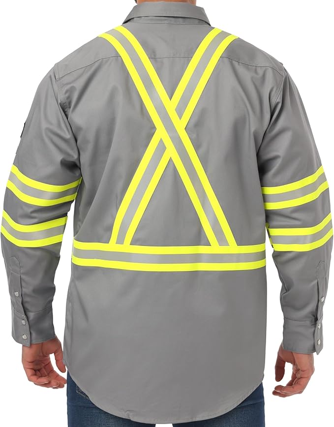 JKSafety 7oz FR Shirts for Men Women NFPA 70E 2112 ARC 2 Fire Resistant Welding Shirts FRC Long Sleeve Safety Workwear