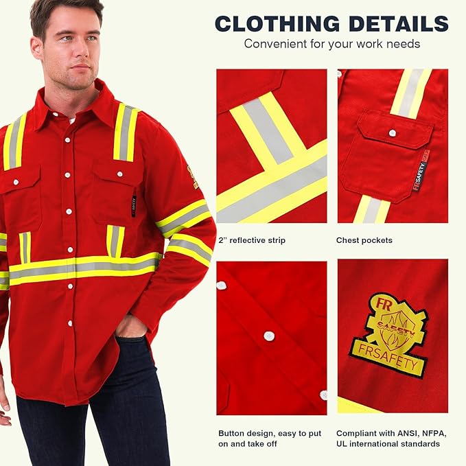 SKSAFETY 7oz FR Shirts for Men, Welding Shirt Hi Vis Flame Resistant 100% Cotton Fire Retardant Longsleeve Shirt CAT2/NFPA