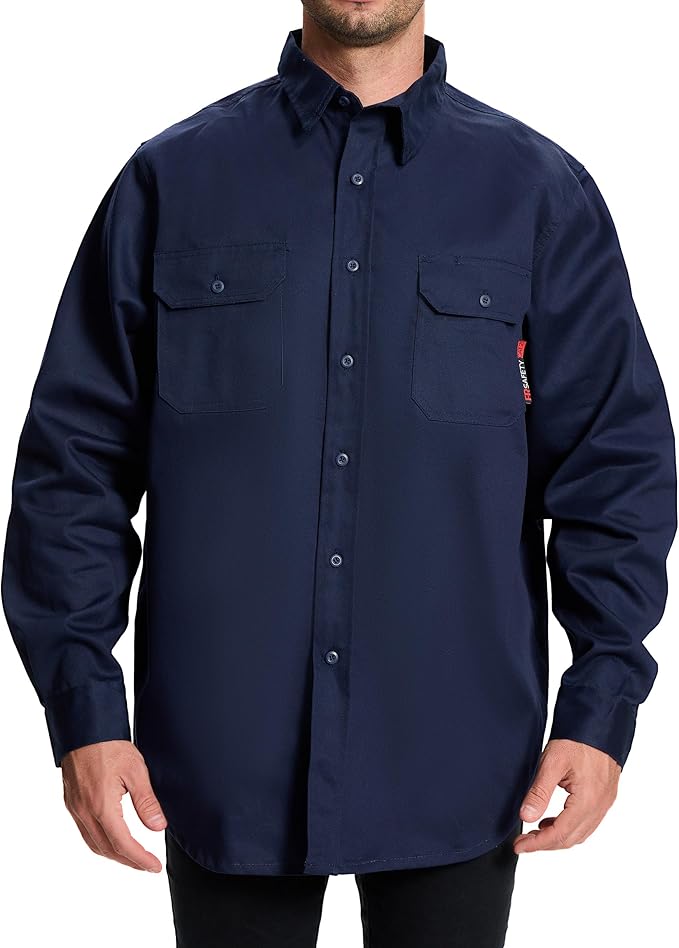 SRsafety Hi Vis FR Work Shirts,7.0oz Long Sleeve Flame Resistant Shirts for Men,100% Cotton High Visibility Fire Shirt