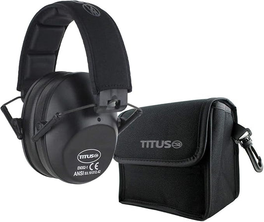 TITUS 2-Series Premium Low Profile Earmuffs, ANSI Rated, High NRR Noise Reduction, Durable Sport Band, Hearing Protection PPE
