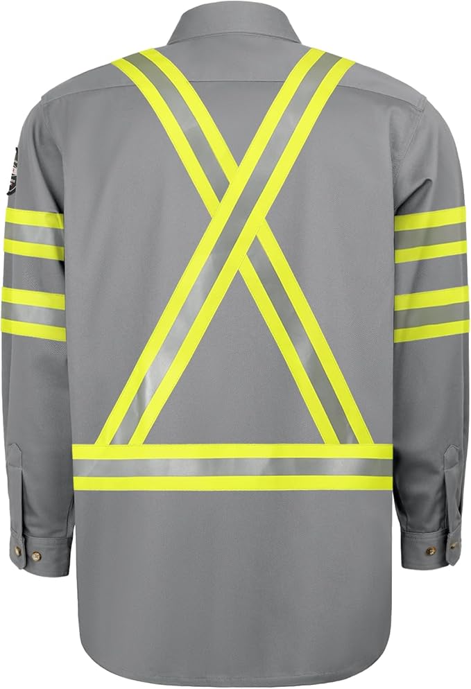 Welding Shirts for Men 7.5oz FR Shirts, 100% C High Vis Flame Resistant FR Jackets for Men, Men's Fire Retardant Welding Shirt, Durable FR Clothes, Meets NFPA2112, Grey-ZRWD 3XL