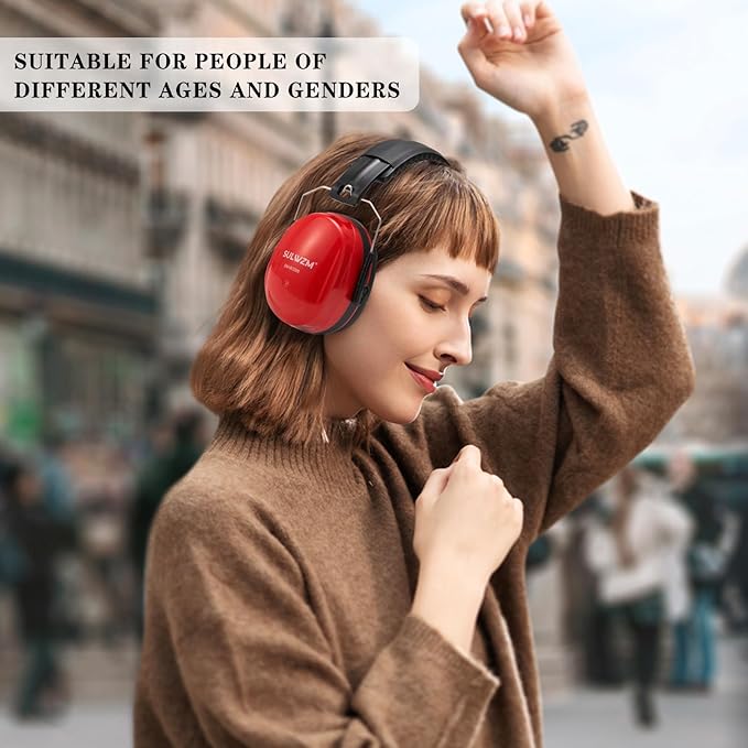Hearing Protection Ear Muffs,NRR 28db Noise Cancelling for Shooting, Mowing, Construction，Red