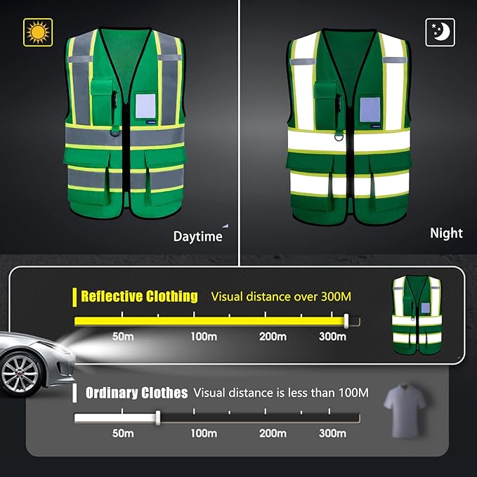 AYKRM 11 color High Vis Reflective Safety Vest for Women Men Security Pocket Zipper