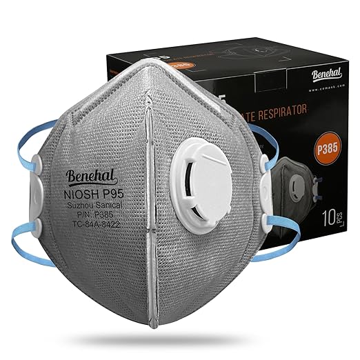 P95 Particulate Respirator, 10 Pack, Carbon Layer For Odor Reduction, Features Exhalation Valve, NIOSH-APPROVED, Advanced Filter Media For Easy Breathing, Comfortable
