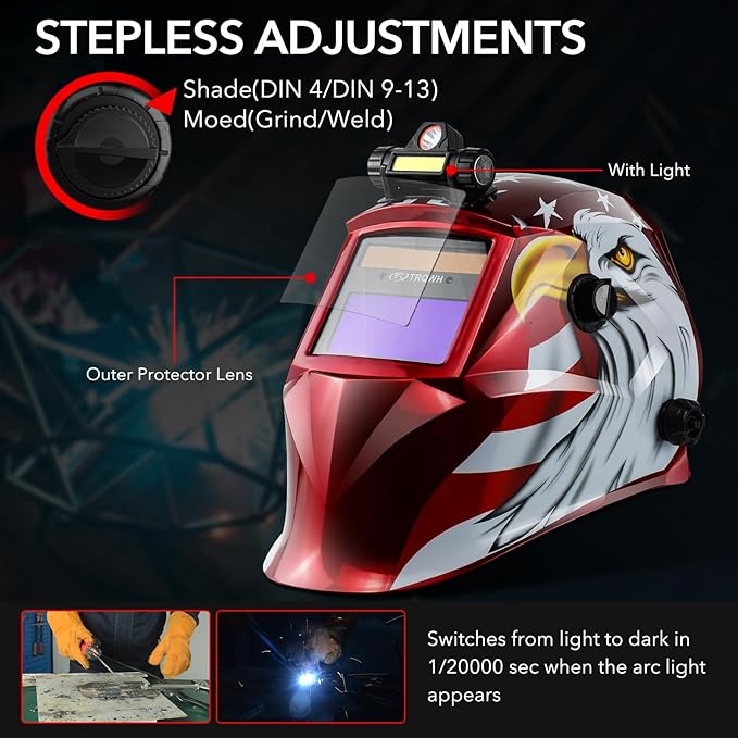 Welding Hood Auto Darkening Welding Helmet with Light True Color 1/1/1/2 Top Optical Clarity Wide Shade 9-13 Welding Mask with Grinding Weld Helmet (KTS-JD14)
