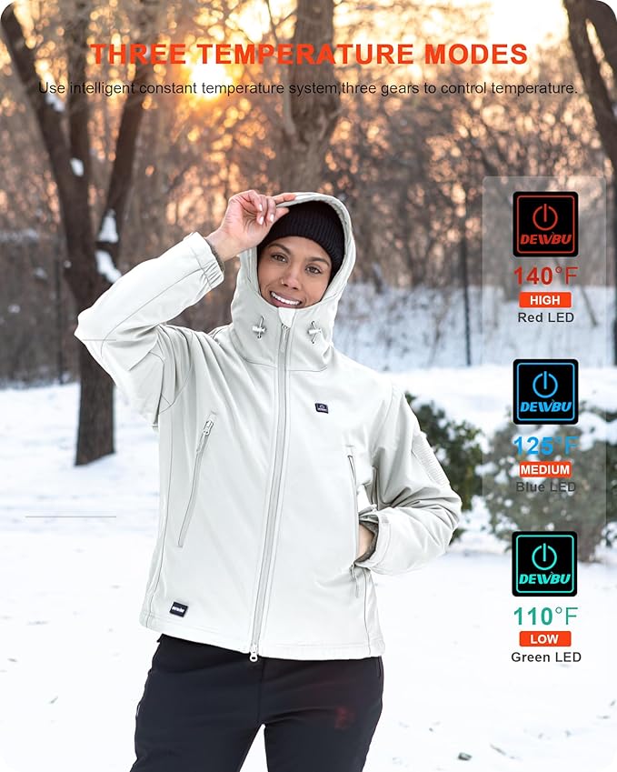 DEWBU Heated Jacket for Women with 12V Battery Pack Winter Outdoor Soft Shell Electric Heating Coat