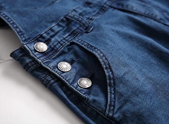 LONGBIDA Men's Denim Bib Overalls Fashion Slim Fit Jumpsuit with Pockets