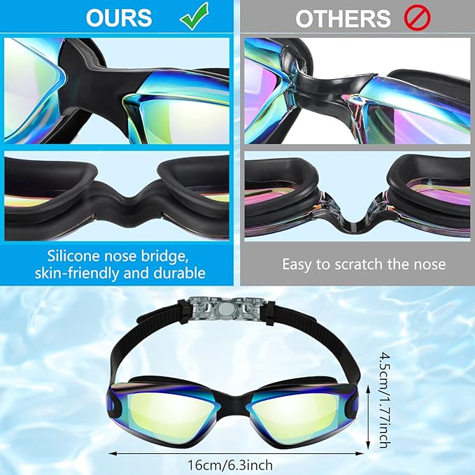 Flutesan 6 Pack Swimming Goggles Adult Kids Anti Fog Pool Goggles with Ear Plugs Nose Clip No Leaking Full Protection