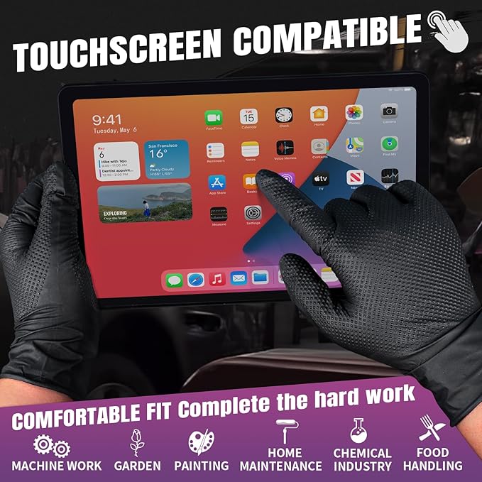 FINITEX Disposable Industrial Diamond Texture Nitrile Glove - Chemical Resistant Heavy Duty 6.3mil Mechanic Automotive Gloves