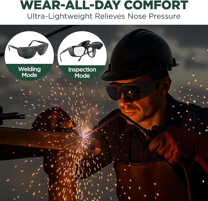 Dual Lens Welding Glasses, ANSI Z87.1 Clear/Shade Switchable ，Anti-scratch Safety Glasses, UV Protection, IR Shade Lens