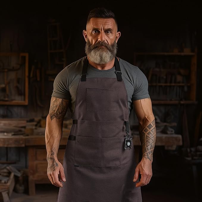 Canvas Chef Apron – Cross Back Straps Mens Apron for Butcher, Bartender, Grilling, BBQ, Kitchen, Workshop & Artist
