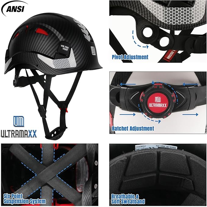 Safety Helmet Hard Hat, ANSI Z89.1 Approved Lightweight Vented Work Helmet, 6-Point Adjustable Ratchet Suspension Hardhat Ideal for Industrial and Construction