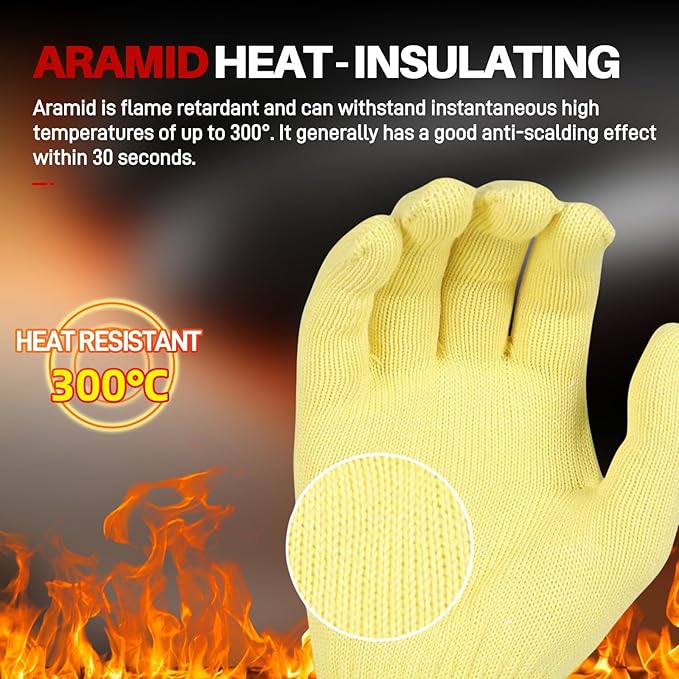 Aramid Heat Resistant, Cut Resistant Gloves,Heat Resistant Up To 450°F, Thick Knit Design, Grilling Gloves For Men & Women- Machine Washable(Aramid, Large)