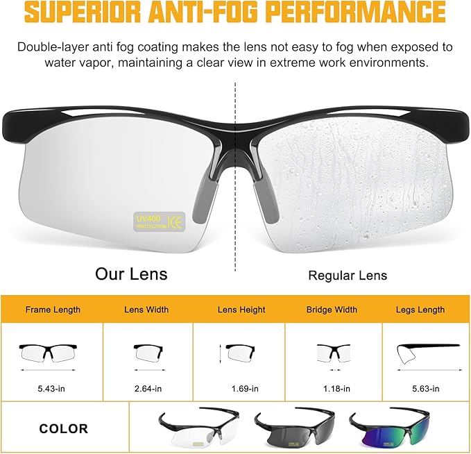OXG 6 Pack Anti Fog Safety Glasses for Men Women, ANSI Z87.1 Protective Eyewear Impact Resistant Eye Protection for Work