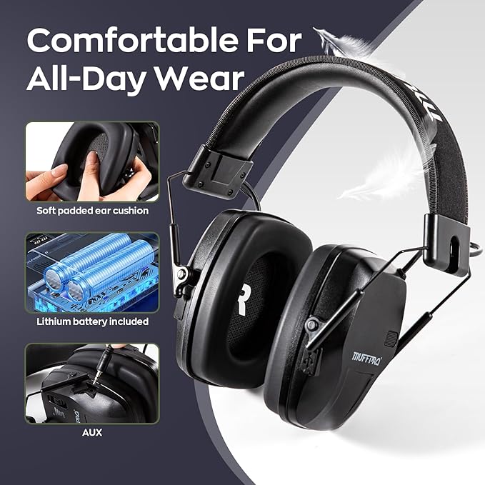 Rechargeable Shooting Ear Protection with Sound Amplification Electronic Earmuffs for Noise Reduction
